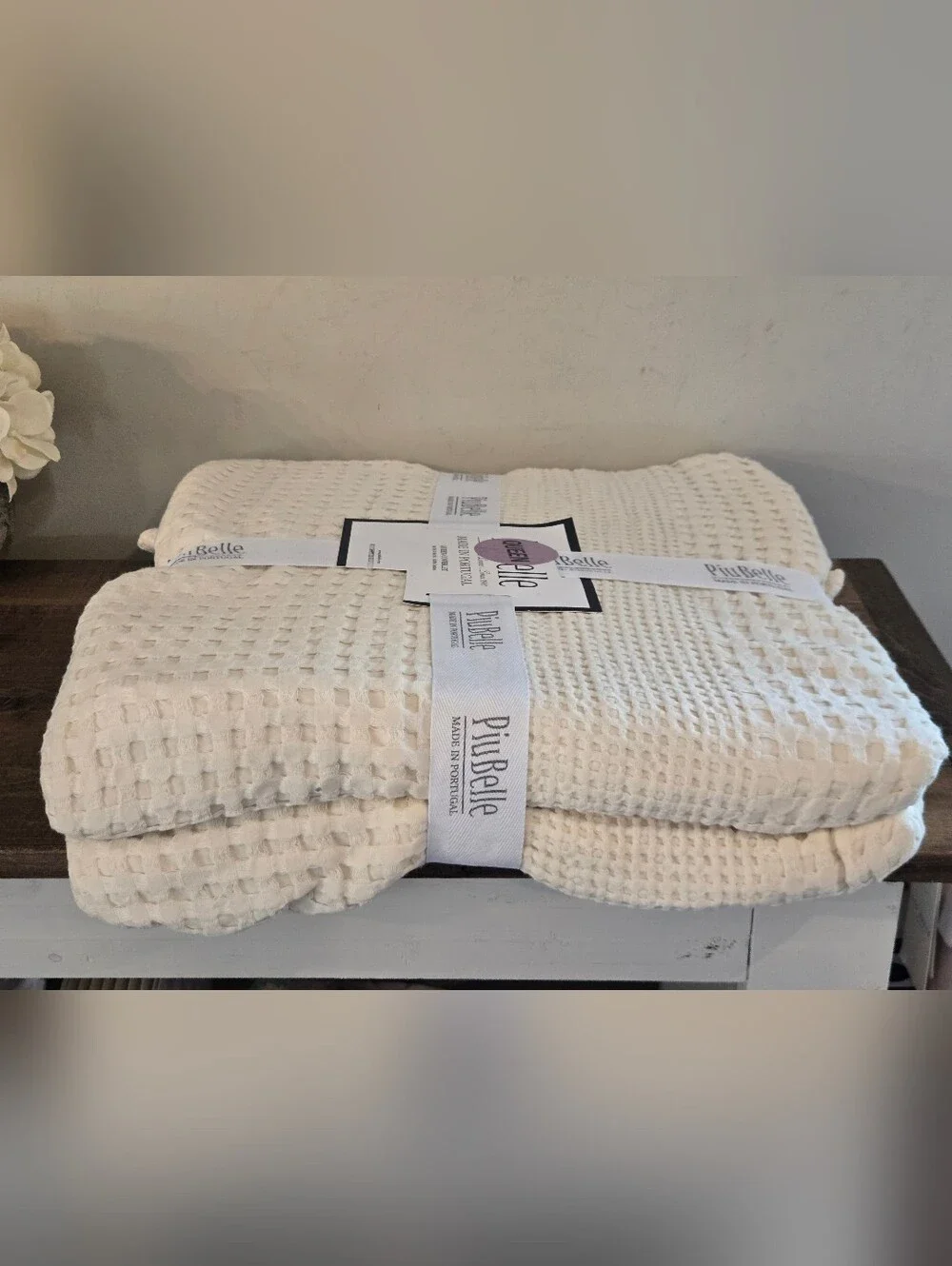 Piubelle Piu Belle Matelasse Queen Waffle  Cotton Ceeam Coverlet BlanketPortugal